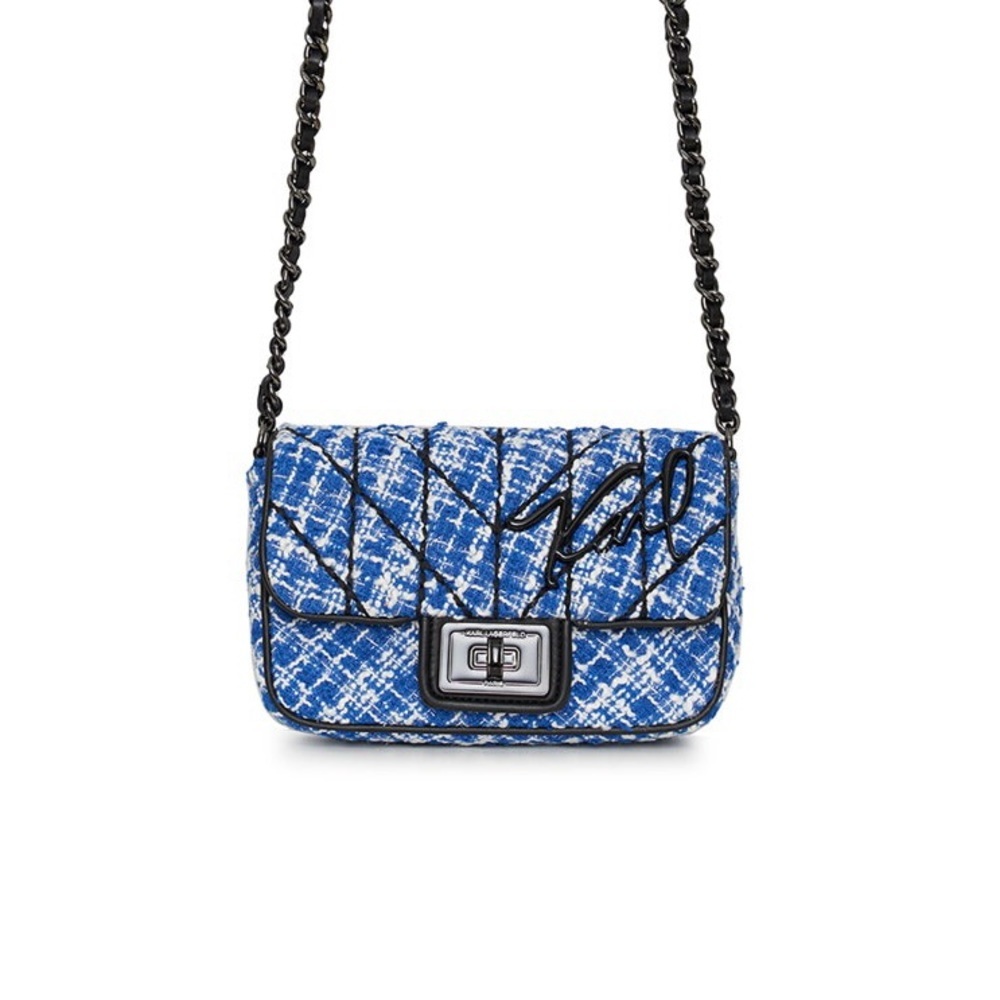 Karl Lagerfeld Agyness Tweed Blue Combo Shoulder Bag NWT